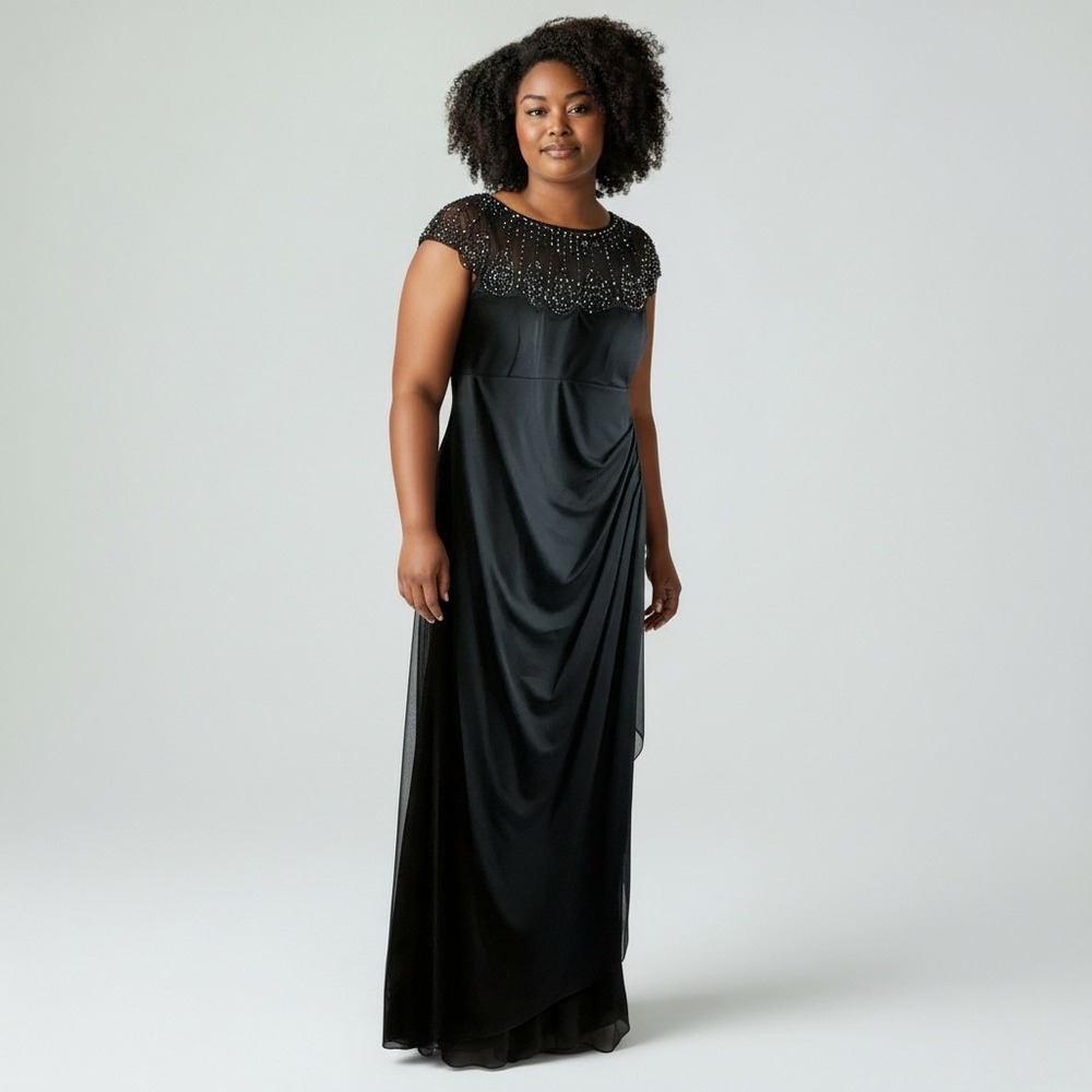 DJ-JAZ  Beaded Illusion Neck Ruched Evening Gown Dress JC161R Mens‎ 14